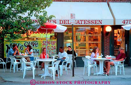 Stock Photo #12146: keywords -  cafe cafes columbus customer customers dark delicatessen dine dining dusk eat eating evening german horz in ohio outdoor outside people relax relaxed relaxing sidewalk sit sitting social store stores village