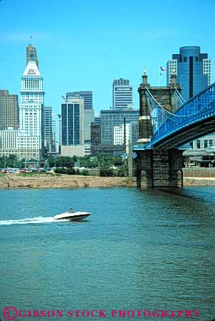 Stock Photo #7655: keywords -  america american architecture boat building buildings business center cincinnati cities city cityscape cityscapes downtown high motorboat office ohio rise river skyline skylines urban usa vert