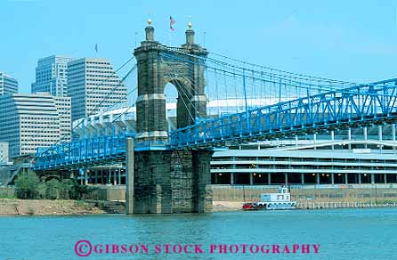 Stock Photo #12329: keywords -  across bridge bridges cincinnati cities city cityscape cityscapes crosses historic horz masonry midwest ohio over river rivers roebling span spanning spans stone water