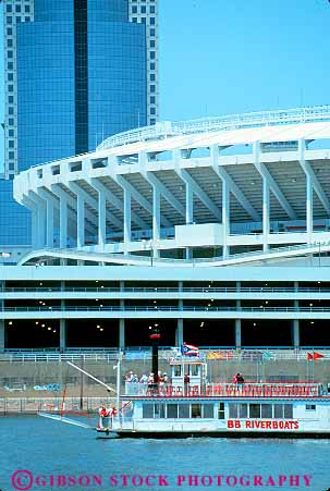 Stock Photo #11819: keywords -  boat boats buildings cincinnati cities city downtown ohio river riverboat riverboats rivers stadium tour tours urban vert waterfront