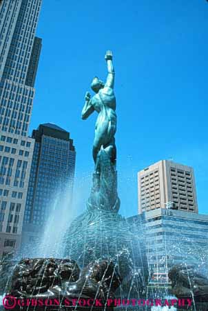 Stock Photo #7662: keywords -  america american architecture art building buildings business center cities city cityscape cityscapes cleveland downtown fountain high memorial modern new office ohio plaza public reach rise sculpture skyline skylines urban usa vert