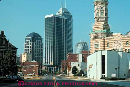 Stock Photo #7670: keywords -  america american architecture building buildings business center cities city cityscape cityscapes downtown high horz indiana indianapolis modern new office rise road skyline skylines street urban usa