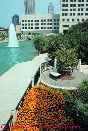 Stock Photo #7671: keywords -  america american architecture building buildings business center cities city cityscape cityscapes downtown fountain garden high indiana indianapolis modern new office park plaza rise skyline skylines urban usa vert