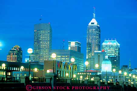Stock Photo #18026: keywords -  building buildings business center centers cities city cityscape cityscapes commercial dark district downtown dusk evening horz indiana indianapolis lighting lights night office public skyline skylines urban