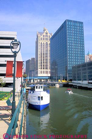 Stock Photo #7676: keywords -  america american architecture boat boating boats building buildings business canal center cities city cityscape cityscapes downtown high horz milwaukee modern new office rise river skyline skylines urban usa water wisconsin