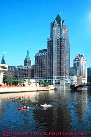 Stock Photo #7677: keywords -  america american architecture boat boating boats building buildings business canal center cities city cityscape cityscapes downtown high milwaukee modern new office rise river skyline skylines urban usa vert water wisconsin