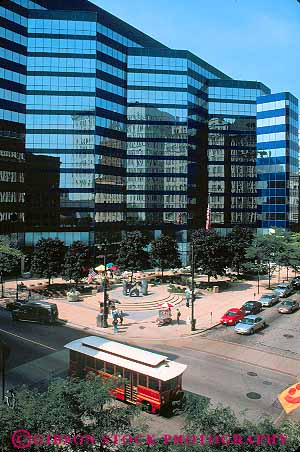 Stock Photo #11326: keywords -  and building car corner corners downward elevate elevated federal intersection milwaukee modern near office street streets third trolley vert wisconsin