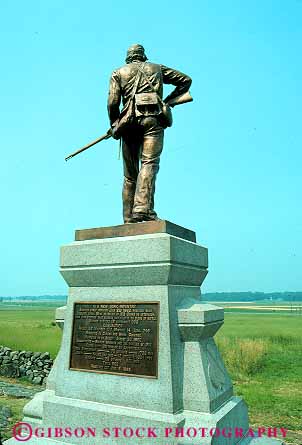 Stock Photo #12445: keywords -  american civil commemorate commemorates commemorating gettysburg historic history infantry memorial memorials metal military monument monuments national new park pennsylvania soldier statue vert war york
