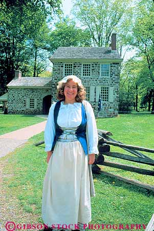 Stock Photo #14206: keywords -  american building costume costumed dressed era forge george headquarters historic history home house living museum museums national park pennsylvania people person portray portraying portrays reconstruction revolution revolutionary stone valley vert war washington washingtons woman women