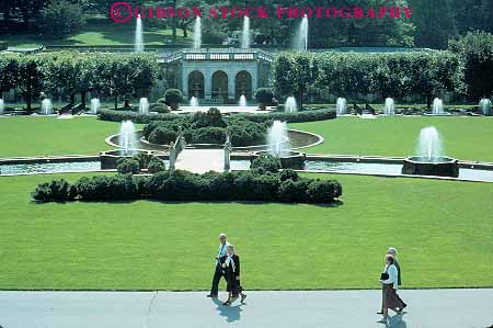 Stock Photo #14246: keywords - attraction botanical estate estates fountain fountains garden gardens green horz landscape landscaped lawn lawns longwood pennsylvania people public through tourist walking