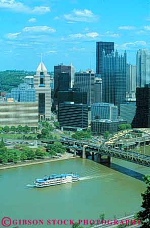 Stock Photo #7685: keywords -  america american architecture boat building buildings business center cities city cityscape cityscapes downtown high modern monongahela monongohela new office pennsylvania pittsburgh rise river riverboat riverboats skyline skylines tour urban usa vert water