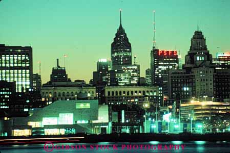 Stock Photo #7697: keywords -  america american architecture building buildings business center cities city cityscape cityscapes dark downtown dusk evening high horz landscape light modern new night office pennsylvania philadelphia rise scenery scenic skyline skylines urban usa water