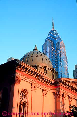 Stock Photo #11173: keywords -  and architecture building buildings church cities city colonial contrast contrasting design different downtown highrise modern new office old pauls pennsylvania philadelphia st style styles traditional vert