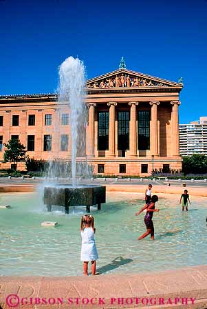 Stock Photo #12775: keywords - architecture art buildings child children cities city cityscape cityscapes downtown fountain fountains greek hot in kid kids museum museums of pennsylvania philadelphia play playing recreation summer urban vert water