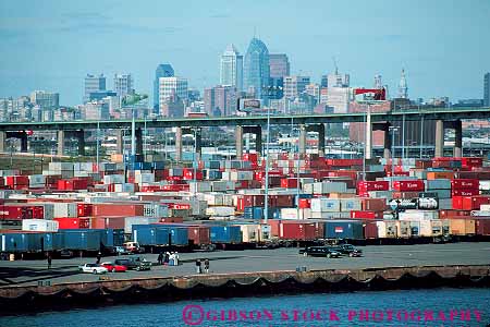 Stock Photo #11198: keywords -  business commerce container containerized containers horz industry near pennsylvania philadelphia port ship shipping trade transportation