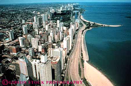 Stock Photo #3322: keywords - aerial building chicago city cityscape coast gold horz illinois lake lakeshore skyline