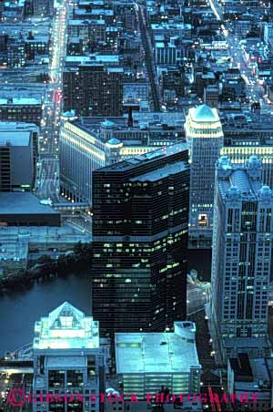 Stock Photo #7700: keywords -  america american architecture building buildings business center chicago cities city cityscape cityscapes dark downtown dusk elevate elevated evening high illinois lighting lights modern new night office rise skyline skylines urban usa vert view