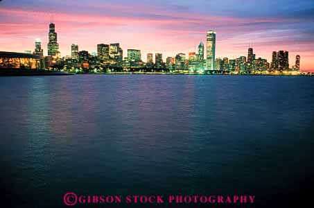 Stock Photo #7704: keywords -  america american architecture building buildings business center chicago cities city cityscape cityscapes dark downtown dusk evening high horz illinois lake lighting lights michigan modern new night office rise skyline skylines urban usa water
