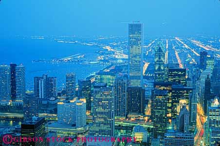 Stock Photo #7705: keywords -  america american architecture building buildings business center chicago cities city cityscape cityscapes dark downtown dusk elevate elevated evening high horz illinois lighting lights modern new night office rise skyline skylines urban usa view