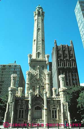 Stock Photo #8977: keywords -  architecture chicago illinois landmark landmarks masonry monument stone tall tower towers vert water