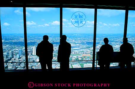 Stock Photo #17590: keywords -  above attraction building chicago deck elevate elevated hancock high horz illinois large look looking looks observation panorama panoramic people person recreation silhouette silhouettes tourist view views window windows