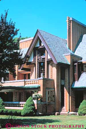 Stock Photo #9045: keywords - architect architecture brick building buildings chicago design designed famous frank home homes house houses illinois landmark lloyd modern moore nathan oak park roof slate slope slopes sloping steep style vert wright
