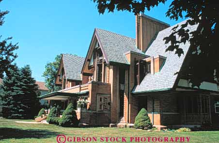 Stock Photo #9046: keywords -  architect architecture brick building buildings chicago design designed famous frank home homes horz house houses illinois landmark lloyd modern moore nathan oak park roof slate slope slopes sloping steep style wright