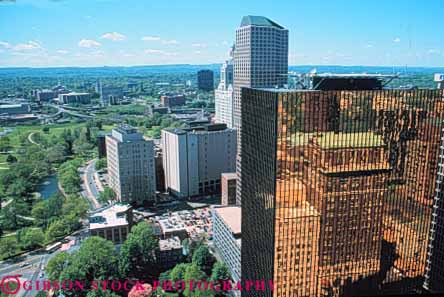 Stock Photo #9255: keywords -  buildings business center cities city connecticut downtown elevate elevated england hartford horizon horz new office overhead town towns urban view