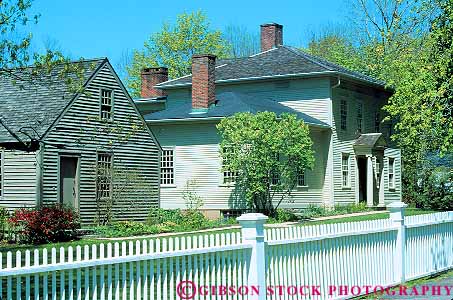 Stock Photo #14278: keywords - architecture building buildings colonial connecticut design england fence fences historic horz house litchfield new old picket reeve region style tapping tradition traditional vintage wood wooden