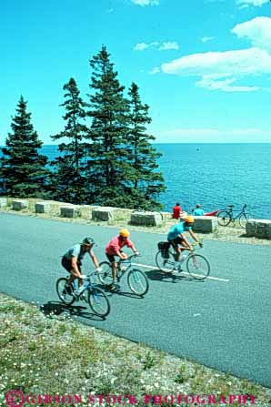 Stock Photo #9170: keywords -  acadia bicycle bicycles bicyclist bicyclists bike bikers coast coastal england group maine national new ocean park parks peddle peddles peddling recreation ride riders riding road roll rolling rolls sea seashore shore shoreline sports street summer three travel vacation vert water