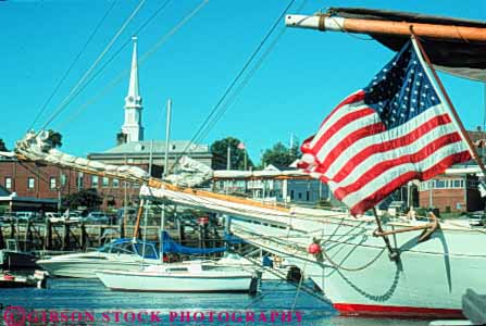 Stock Photo #9185: keywords -  american boat boats camden coast coastal england flag flags harbor harbors horz in maine marina marinas new port schooner schooners ship ships shore shoreline summer