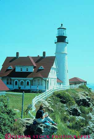 Stock Photo #14308: keywords -  art artist coast coastal cylinder cylindrical drawing england harbor harbors head high lighthouse lighthouses maine narrow new ocean portland region sea seashore shore shoreline tall vert white woman