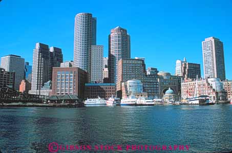 Stock Photo #7710: keywords -  america american architecture boston building buildings businessg center cities city cityscape cityscapes downtown england high horz massachusetts modern new office rise skyline skylines urban usa water waterfront