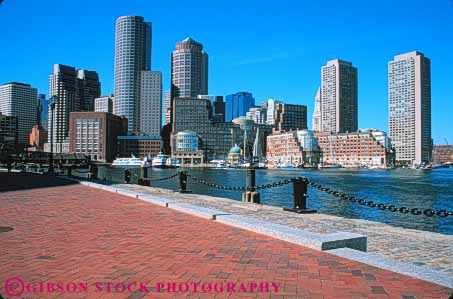 Stock Photo #7711: keywords -  america american architecture boston brick building buildings business center cities city cityscape cityscapes downtown england high horz massachusetts modern new office path pattern rise route skyline skylines urban usa walkway waterfront
