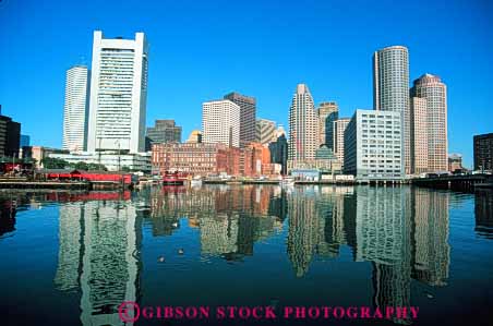Stock Photo #7712: keywords -  america american architecture boston building buildings business center cities city cityscape cityscapes downtown england high horz massachusetts modern new office reflect reflecting reflection reflects rise skyline skylines urban usa water waterfront