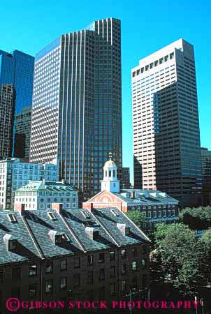 Stock Photo #9724: keywords -  and architecture boston building buildings cities city contrast contrasting crowded dense design developed different downtown england faneuil hall high massachusetts modern new office old rise style styles tower tradition traditional urban vert