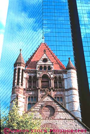 Stock Photo #9726: keywords -  and architecture boston building buildings church churches cities city contrast contrasting design different downtown england high massachusetts modern new office old rise style styles tradition traditional trinity urban vert