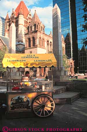 Stock Photo #9727: keywords -  architecture boston building buildings business cart carts church cities city downtown england food massachusetts near new small snack trinity urban vendor vendors vert wagon wagons