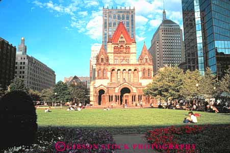Stock Photo #9728: keywords -  and architecture boston building buildings church churches cities city copley downtown england grass horz lawn massachusetts municipal new open park parks public space square trinity urban