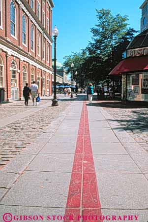 Stock Photo #9766: keywords - boston cities city directing direction directions england follow following follows freedom guide guides guiding indicator indicators line lines massachusetts new paint painted path paths pavement recreation red route routes strip strips trail trails urban vert