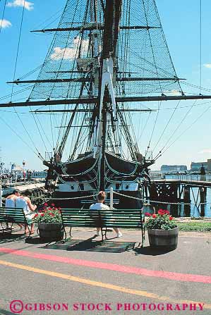 Stock Photo #12452: keywords -  american boat boats boston bow constitution history ironsides line massachusetts mast navy of old people rigging rope sail ships tourist tourists uss vert vintage
