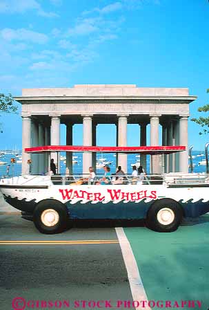 Stock Photo #14401: keywords -  american amphibian amphibious car england historic history landmark landmarks massachusetts moving new past plymouth recreation region rock tour touring tourist tourists tours truck vehicle vehicles vert water wheels