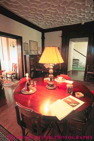 Stock Photo #14402: keywords -  american antique antiques england historic history home house interior lamp lamps livingroom massachusetts mayflower museum museums new plymouth region society table tables vert
