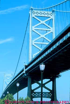 Stock Photo #14538: keywords - ben brace braces bridge bridges cable cables criss cross deck delaware engineer engineered engineering franklin geometric geometrical geometry high jersey metal new over river roadway steel suspension tall tower towers triangle triangles vert