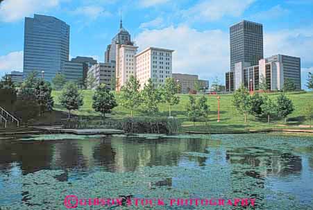 Stock Photo #7718: keywords -  america american architecture building buildings business center cities city cityscape cityscapes downtown garden high horz modern myriad new office oklahoma park plaza pond rise skyline skylines urban usa