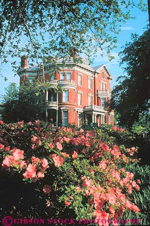 Stock Photo #14585: keywords -  architecture azalea azaleas brick columbia design destination flower flowers georgia historic home house houses kehoe mansion mansions near orange region savannah south southern square style travel vert