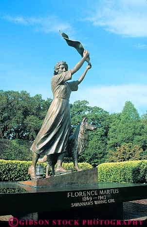 Stock Photo #14587: keywords -  architecture commemorate commemorates commemorating design destination florence georgia hero heroine historic local martus memorial metal monument person region savannah south southern statue statues style travel vert wave waves waving woman