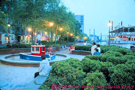 Stock Photo #14592: keywords -  dark destination dusk evening georgia historic horz lighting lights old park parks people public region river savannah south southern street tourist tourists tradition traditional travel travelers vintage