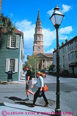 Stock Photo #9611: keywords -  architecture building buildings carolina charleston church churches classic couple historic near pedestrians philips south st street streets tourists tradition traditional vert walking