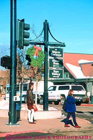 Stock Photo #14867: keywords -  business center communities community crosswalk destination district downtown idaho ketchum mountain mountains pedestrian pedestrians people person recreation region resort resorts rocky sign signs small street streets sun town towns travel vacation valley vert winter